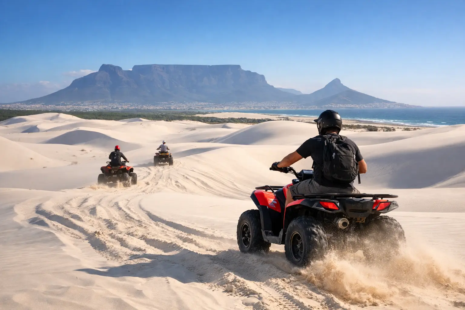 Quad biking across the Atlantis sand dunes near Cape Town